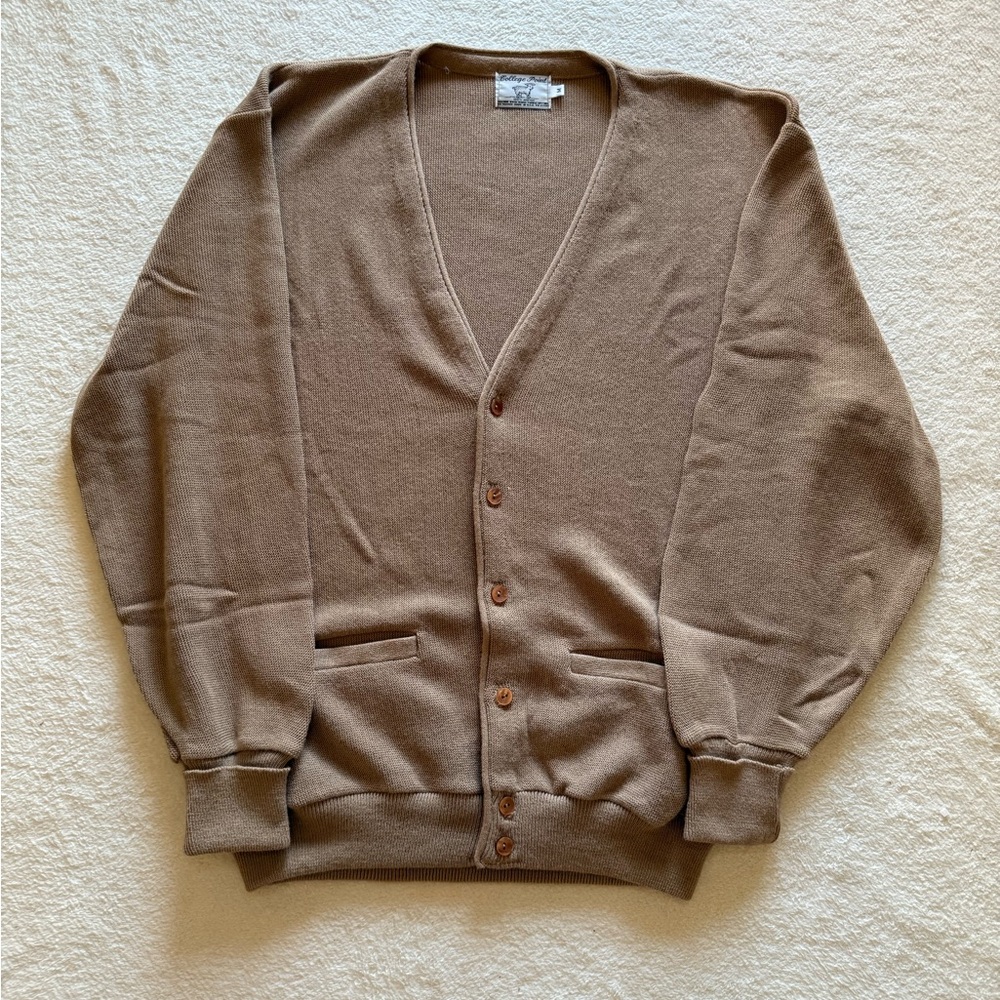 Vintage 90's College Point Cardigan Sweater Granny Core Pointelle Knit Medium
